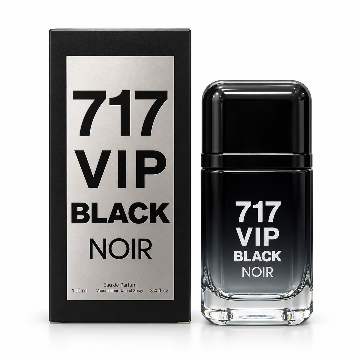 717 VIP Black Noir Eau de Parfum 100 ml bottle and box on white background