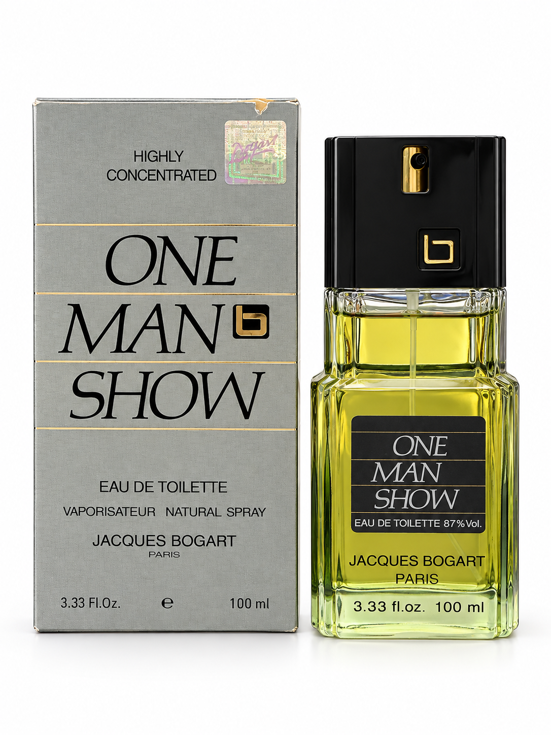 Jacques Bogart One Man Show Eau de Toilette for Men 100 mL bottle and box on white background