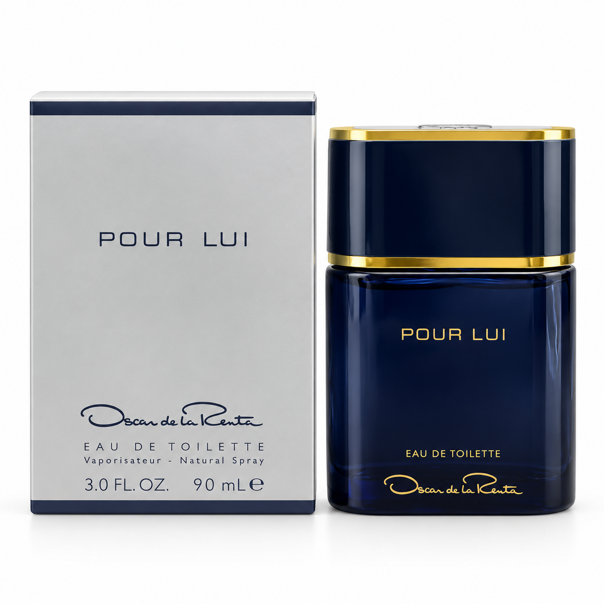 Oscar de la Renta Pour Lui 90 ml cologne bottle and box on white