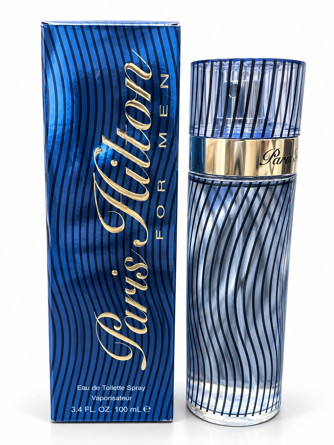 Paris Hilton for Men Eau de Toilette Spray 3.4 oz bottle and box on white background