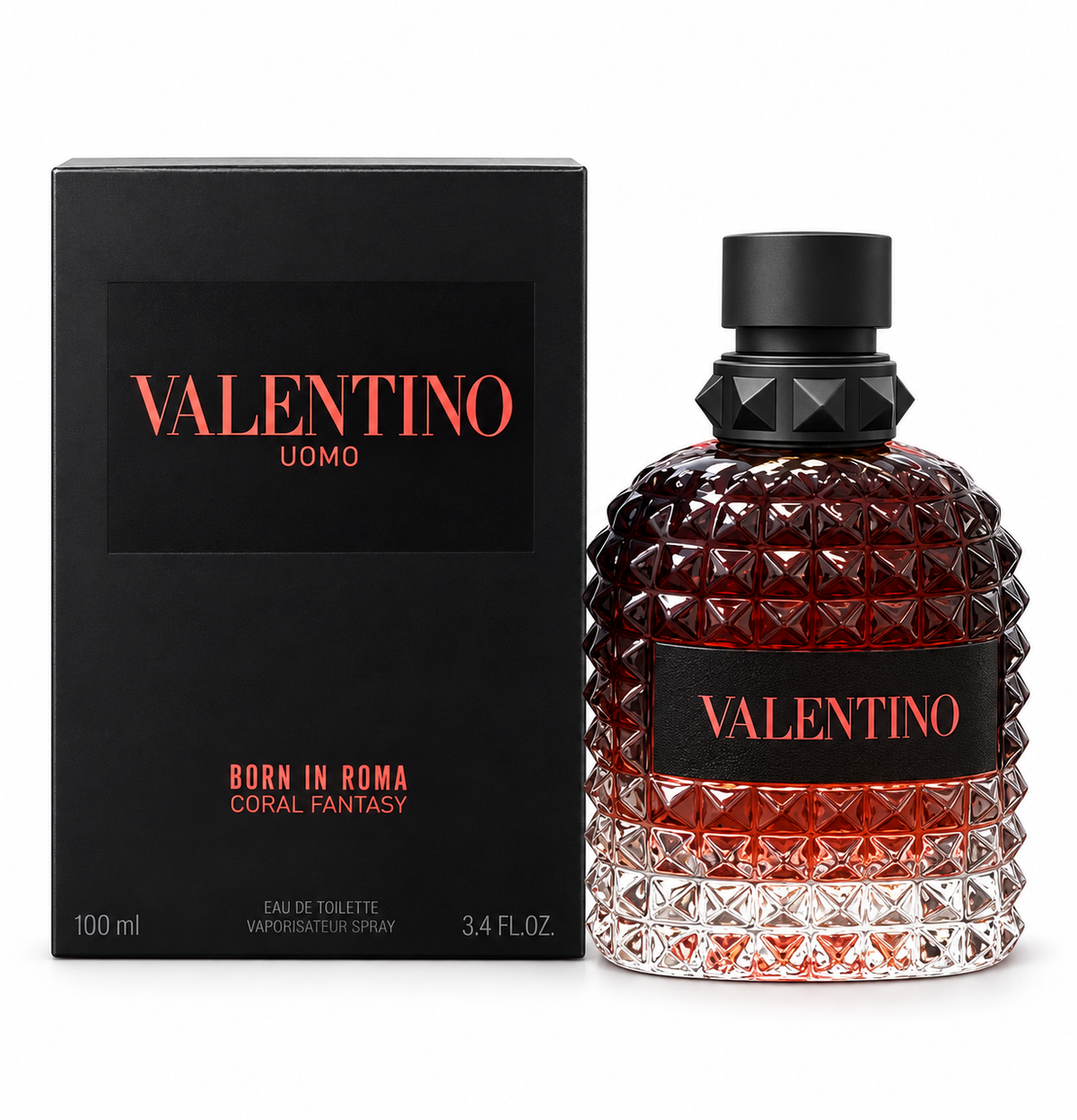 Valentino Uomo Born in Roma Coral Fantasy Eau de Toilette 3.4 oz bottle and box on white background