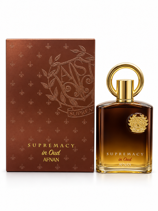 Afnan Supremacy in Oud bottle and box on white background