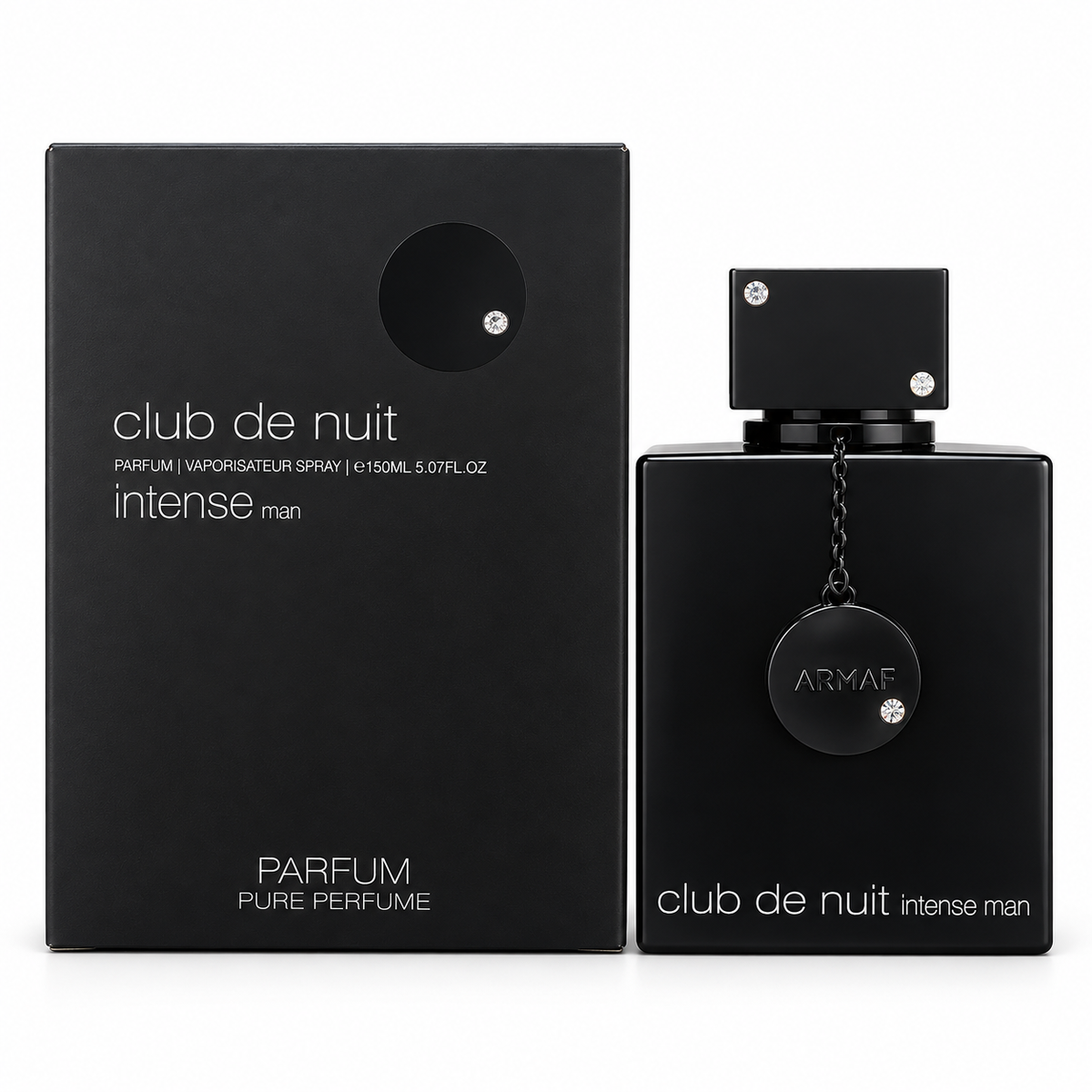 Armaf Club de Nuit Intense Man Parfum 150 ml bottle and box on white background