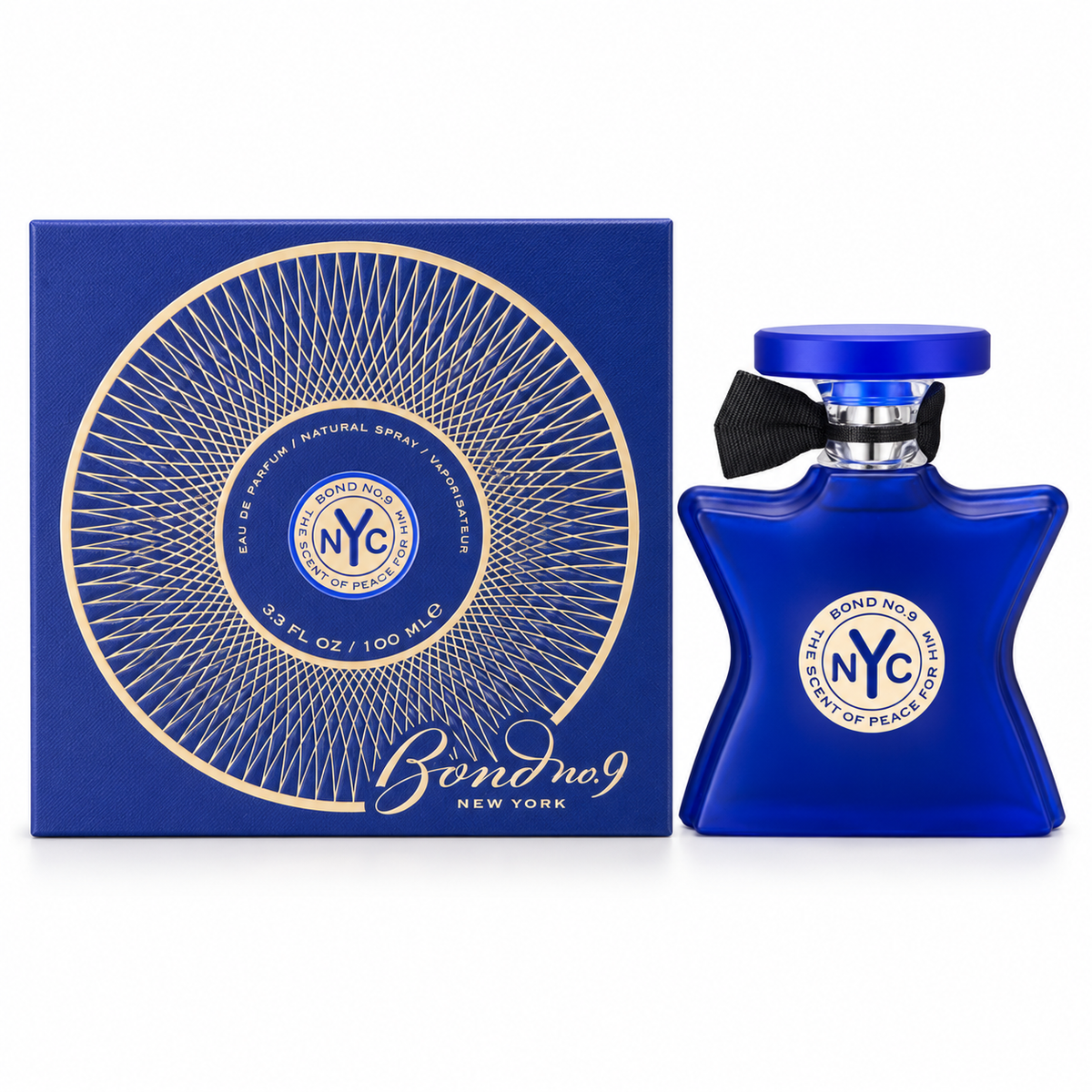 Bond No. 9 The Scent of Peace for Him bottle and box on white background