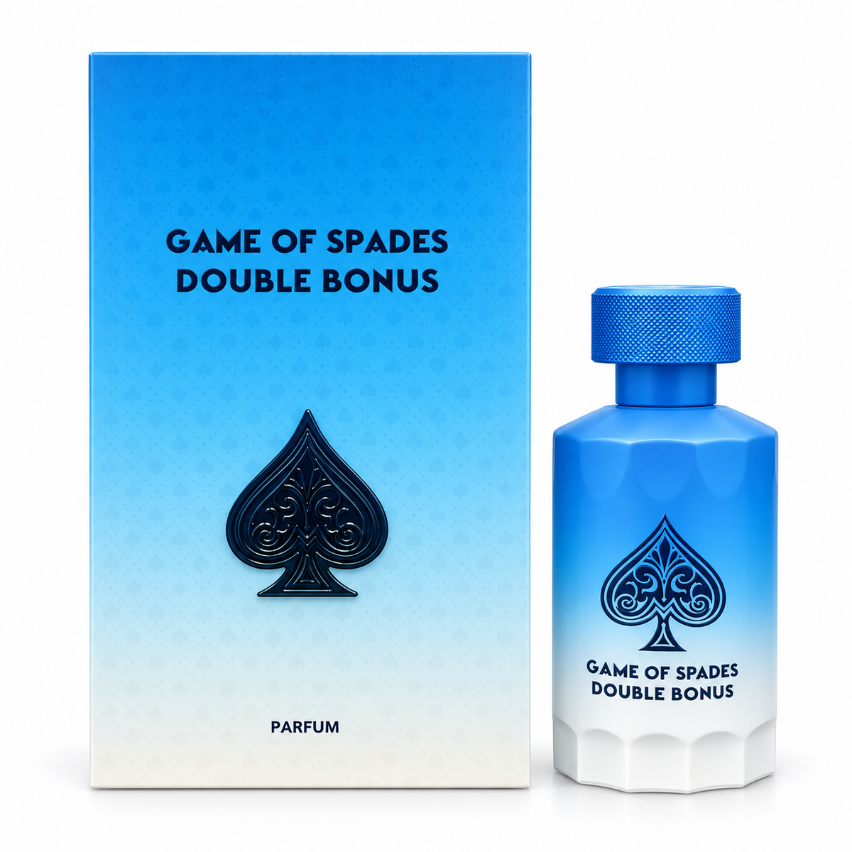 Game of Spades Double Bonus Parfum bottle and box on white background