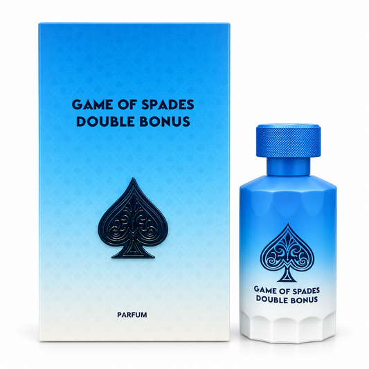 Game of Spades Double Bonus Parfum bottle and box on white background