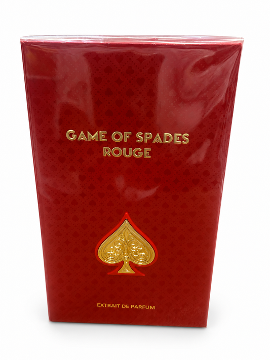 Jo Milano Game of Spades Rouge Extrait de Parfum red retail box with gold spade on white background
