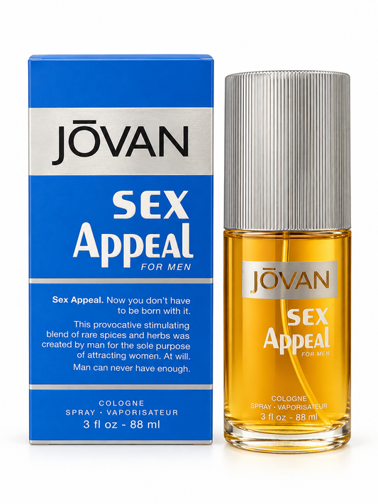 Jovan Sex Appeal for Men Cologne Spray 3 oz bottle and box on white background