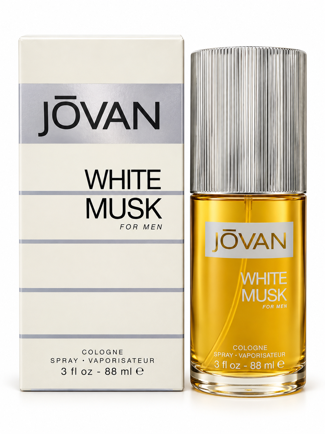 Jovan White Musk for Men Cologne Spray 3 oz bottle and box on white background