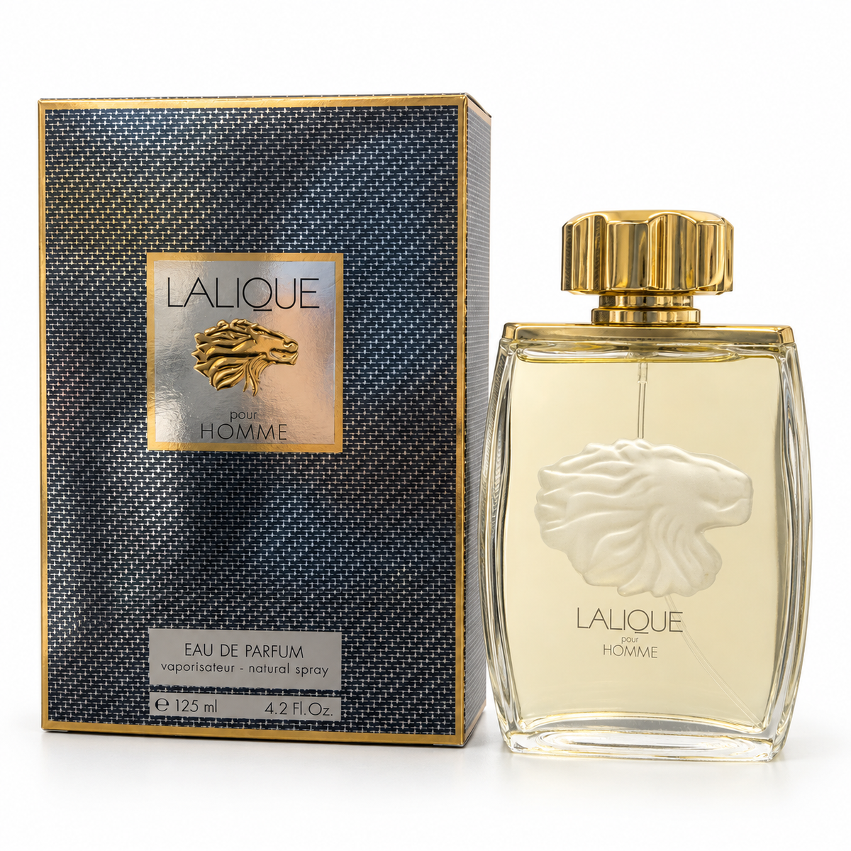 Lalique Pour Homme Eau de Parfum 125 ml box and bottle on white background
