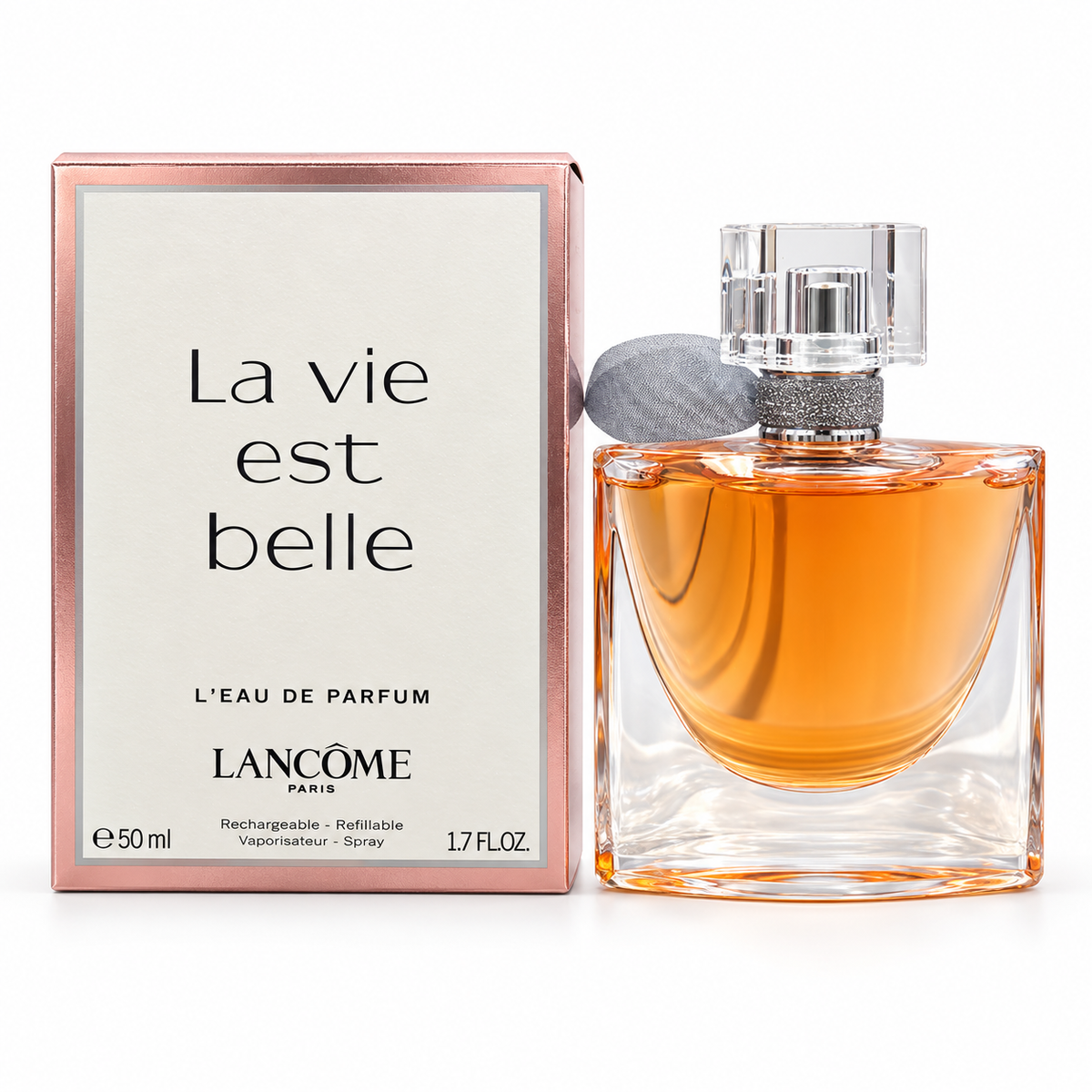 Lancôme La Vie Est Belle refillable 50 ml / 1.7 oz bottle and box on white