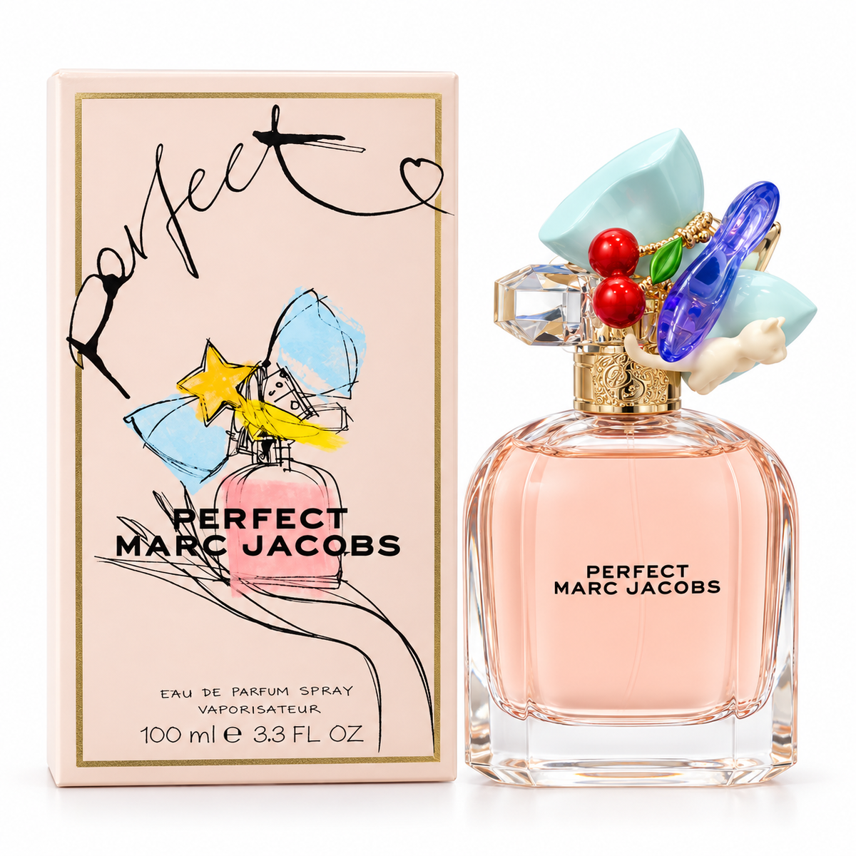Marc Jacobs Perfect Eau de Parfum 100 ml bottle and box on white background